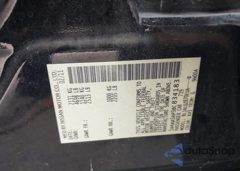 2011 Nissan Maxima 3.5 S из США, поврежденный, VIN 1N4AA5AP3BC834183